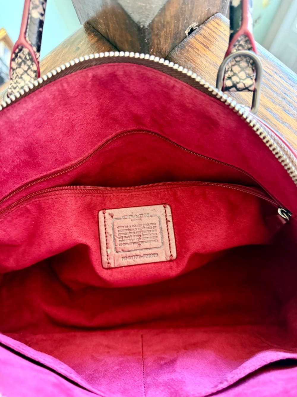 Coach Satchel in Brown and Burgundy with Snakeskin Accents - Picture 7 of 12